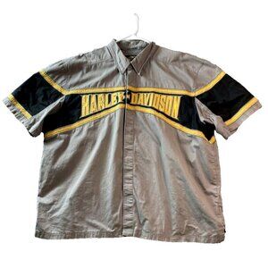 VINTAGE 09' Harley Davidson Mens 3XL short sleeve embroidered gray button shirt